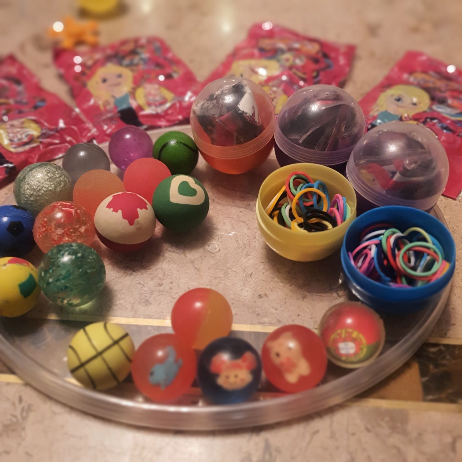 Zestaw gumki loom bands, spinnery, piłeczki