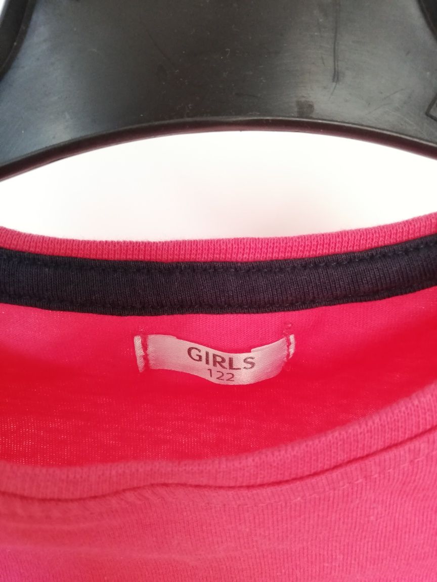 Różowa bluzka koszulka z długim rękawem dla dziewczynki rozmiar 122