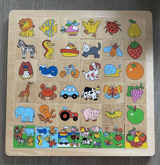 Jogo de madeira - animais, frutos e transportes