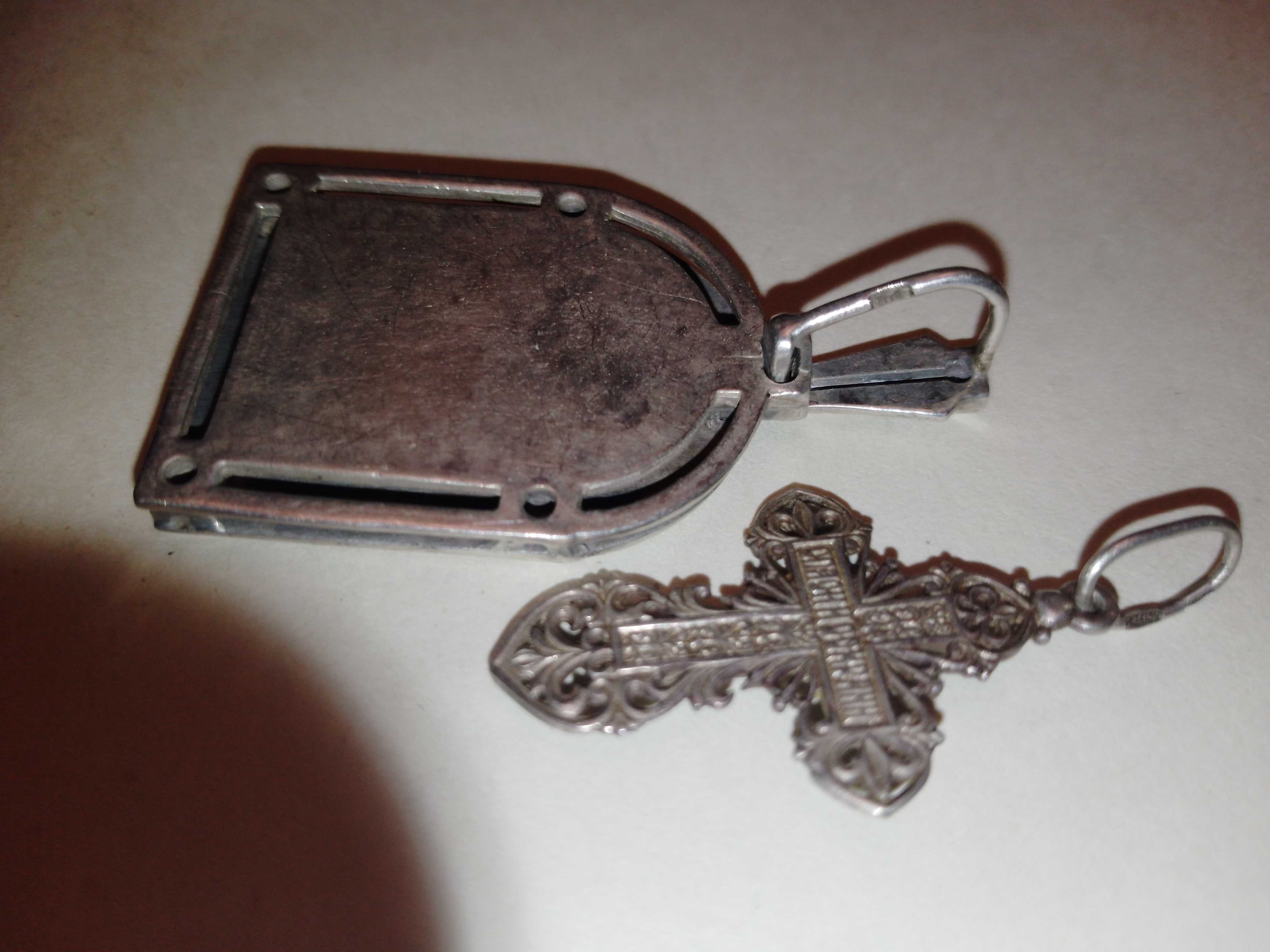 Набор серебряный: крестик иконка серьга подстаканник