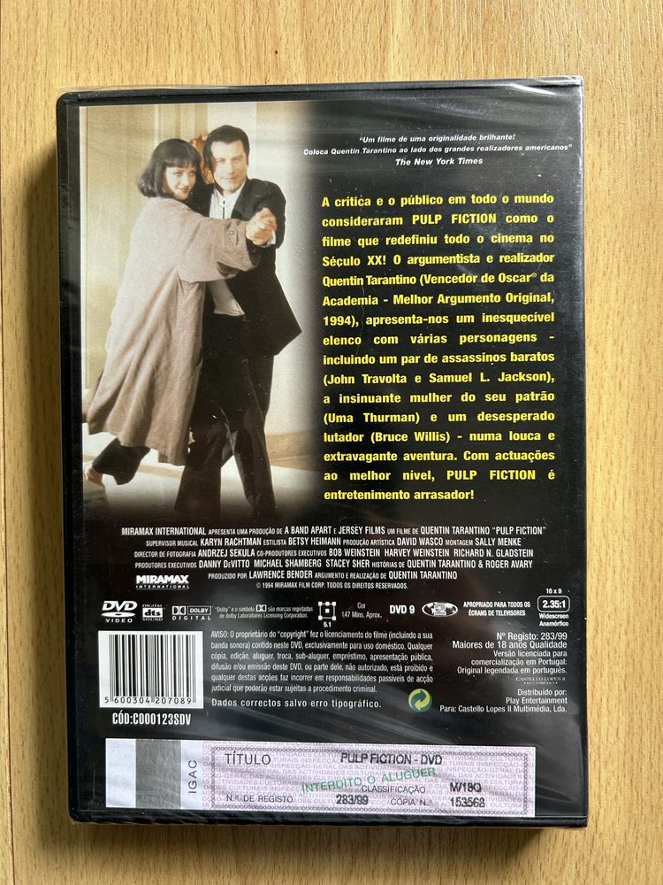 DVD “Pulp Fiction” de Quentin Tarantino (NOVO)
