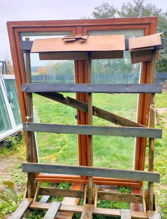 Okno tarasowe balkon 160 x 219 białe/złoty dąb ruchomy słupek 2-szybow