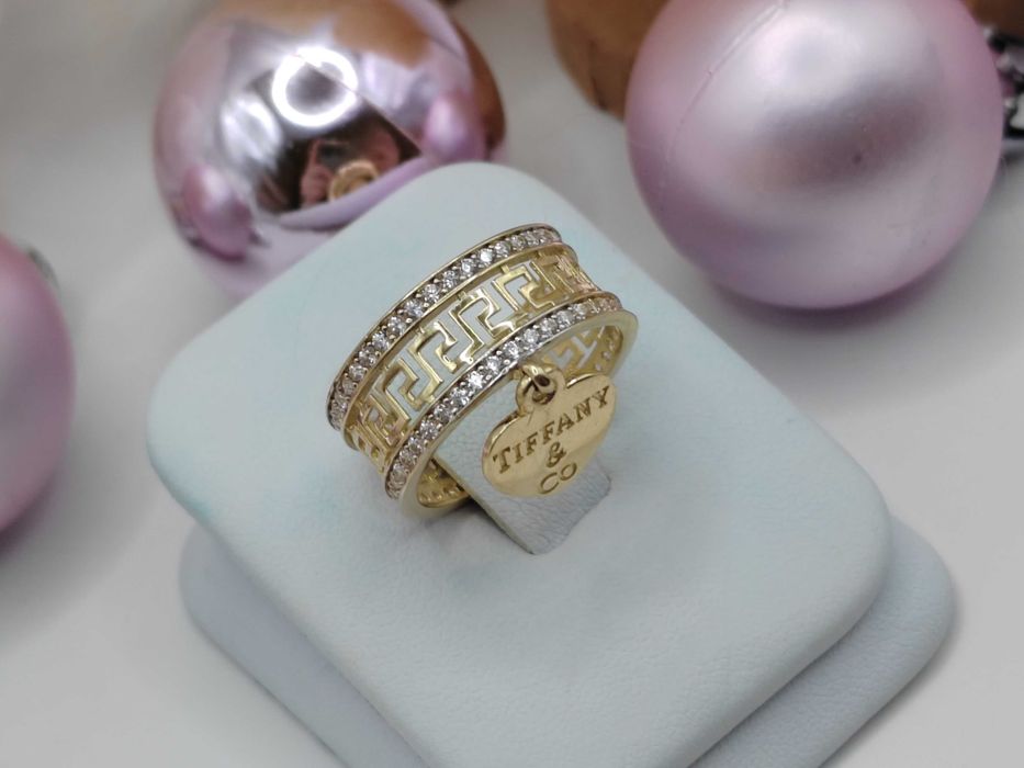 NOWY Złoty Pierścionek Tiffany Grecki Cyrkonie r13 / Złoto 585
