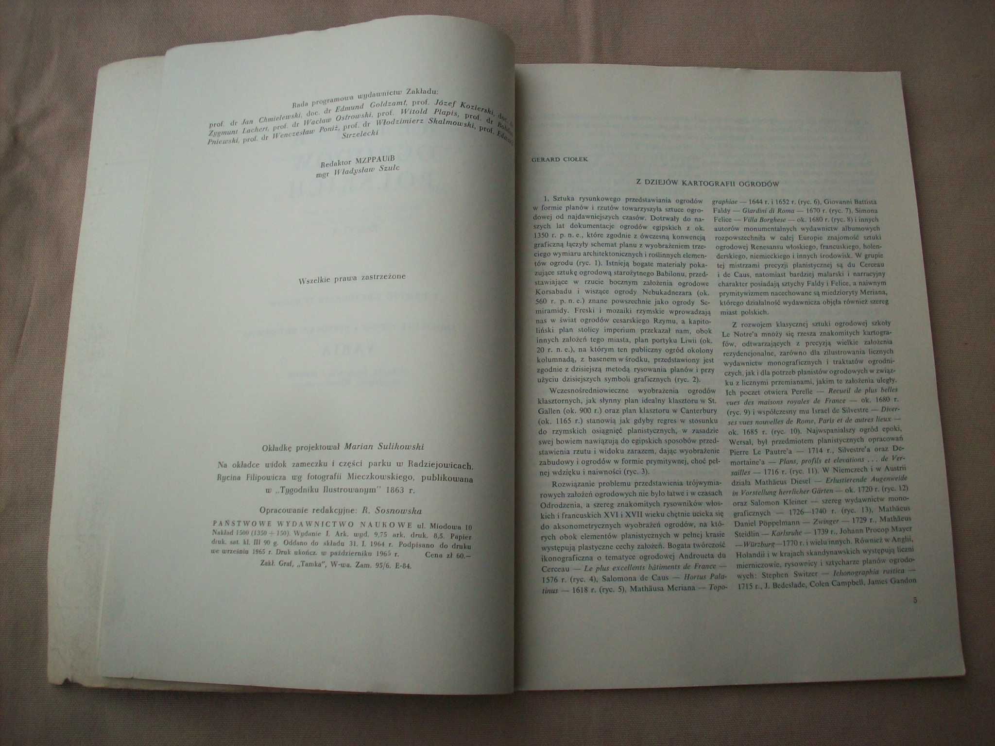 Rejestr ogrodów polskich, zeszyt 3, G.Ciołek, 1965.