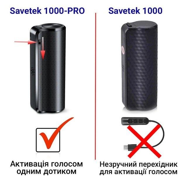 Диктофон Savetek 1000 PRO 25 діб роботи. Потужний, міні, активація