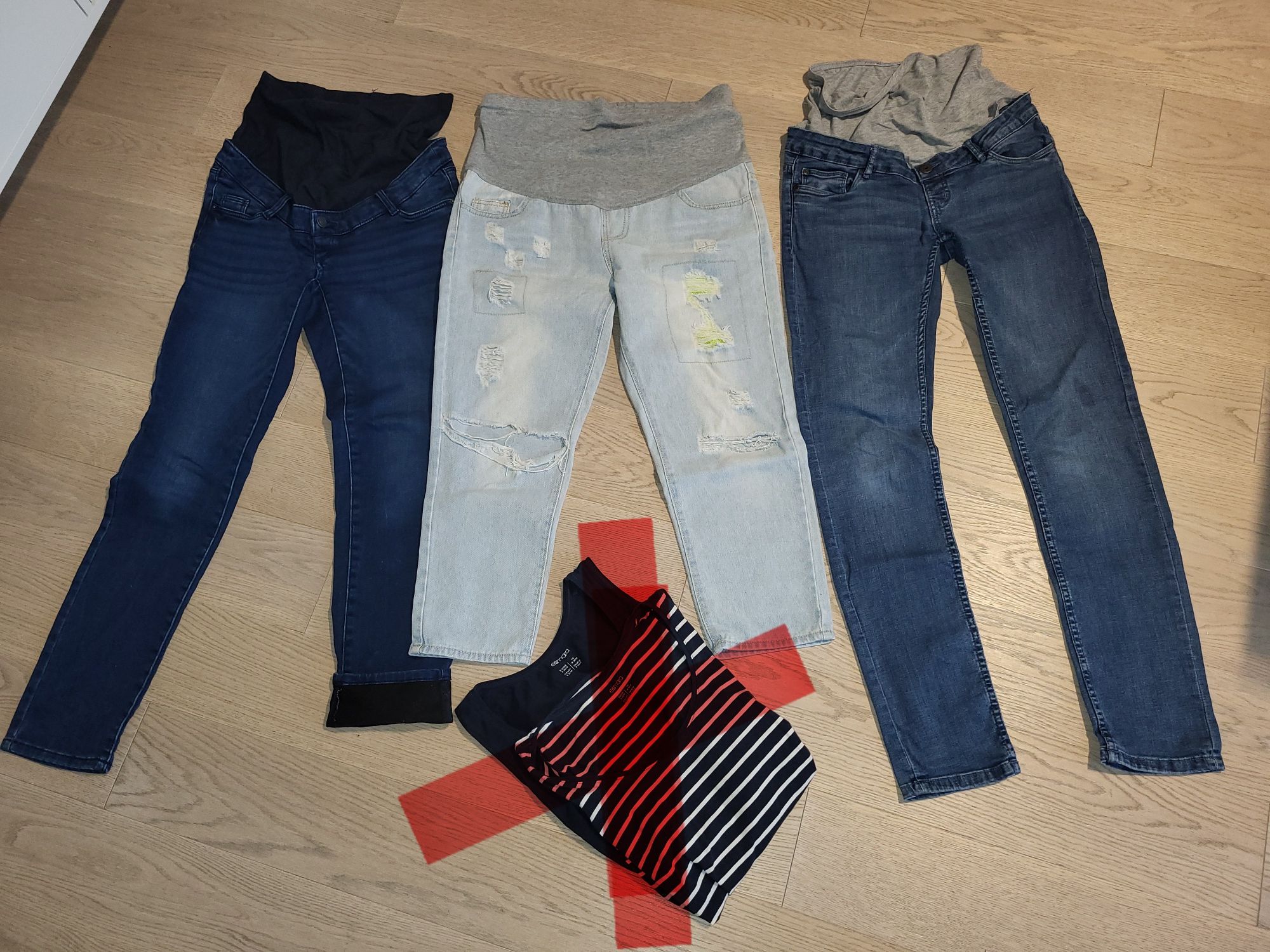 Spodnie ciążowe - 3 pary jeansów i 1 dresowe r. S, M, 36, 38