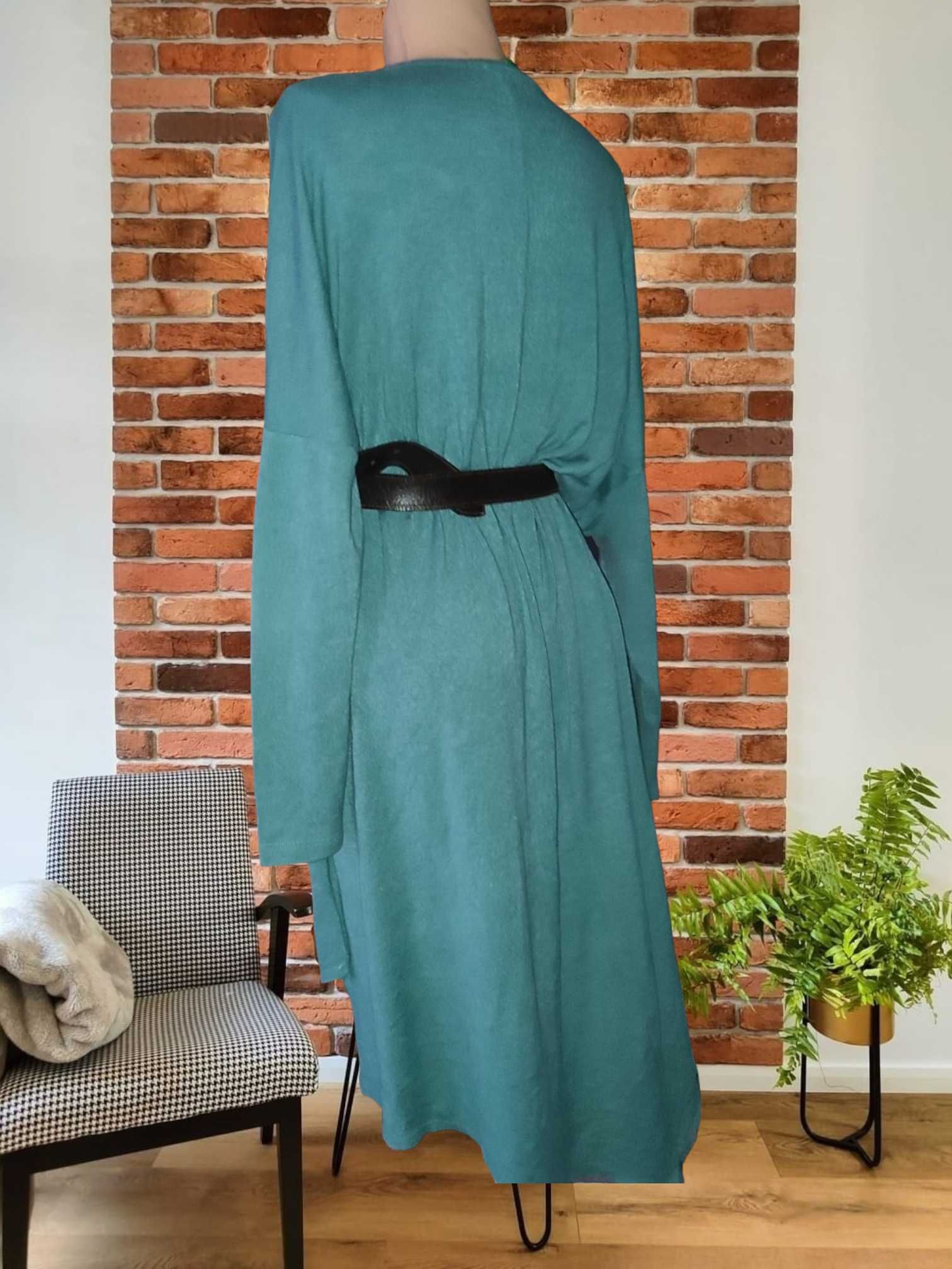 M-XXXL, zielona, długa, sweterkowa sukienka