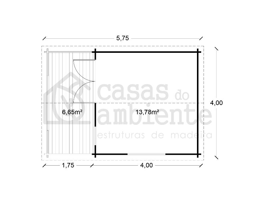 Abrigo de Jardim de Madeira Pré-fabricado 16m2+2m2 (Alpendre) | Cabana