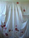 Japońskie kimono w czerwone kwiaty tsukesage jedwabne różowe sayagata