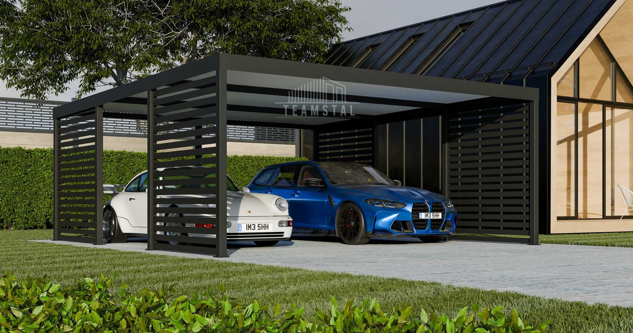 CarPort PREMIUM - Wiata samochodowa 6x5,5 Antracyt Zabudowa - TS1033