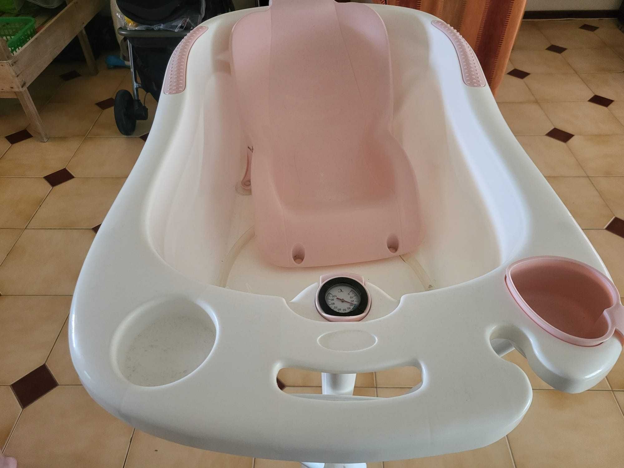 Banheira para bebé c/ termómetro cor de rosa