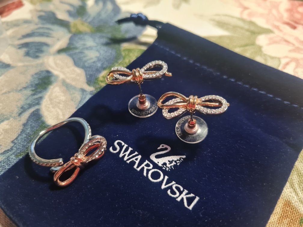 Сет сережки - каблучка бантикі Сваровскі Swarovski LIFELONG BOWпід зол