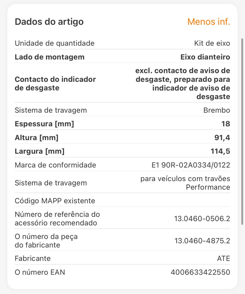 Pastilhas de travão ATE