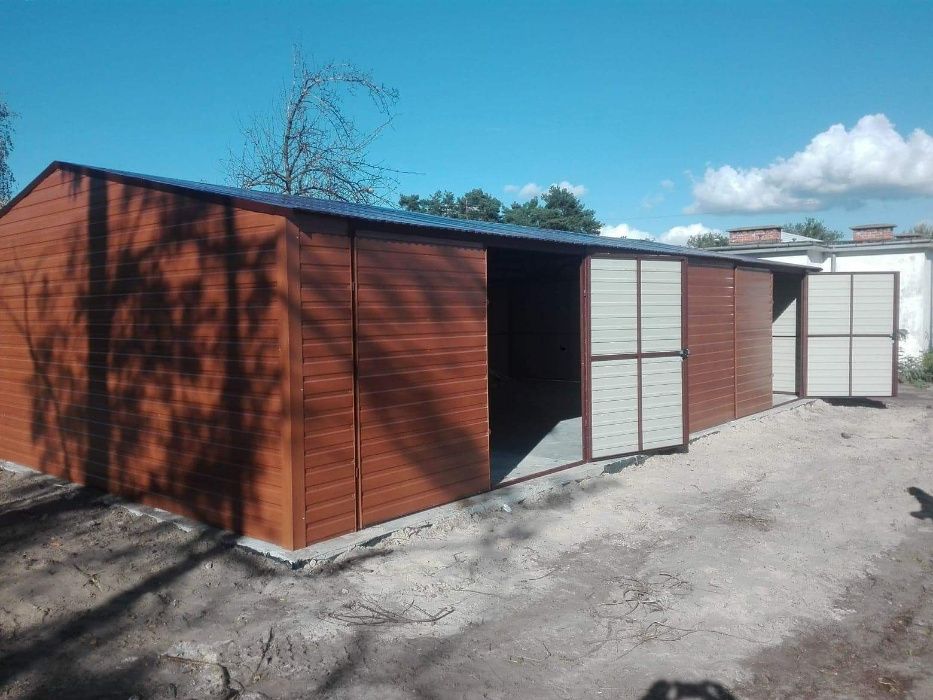 garaże blaszane drewnopodobne, garaż 7x6,wzmocniony, dwuspadowy dach