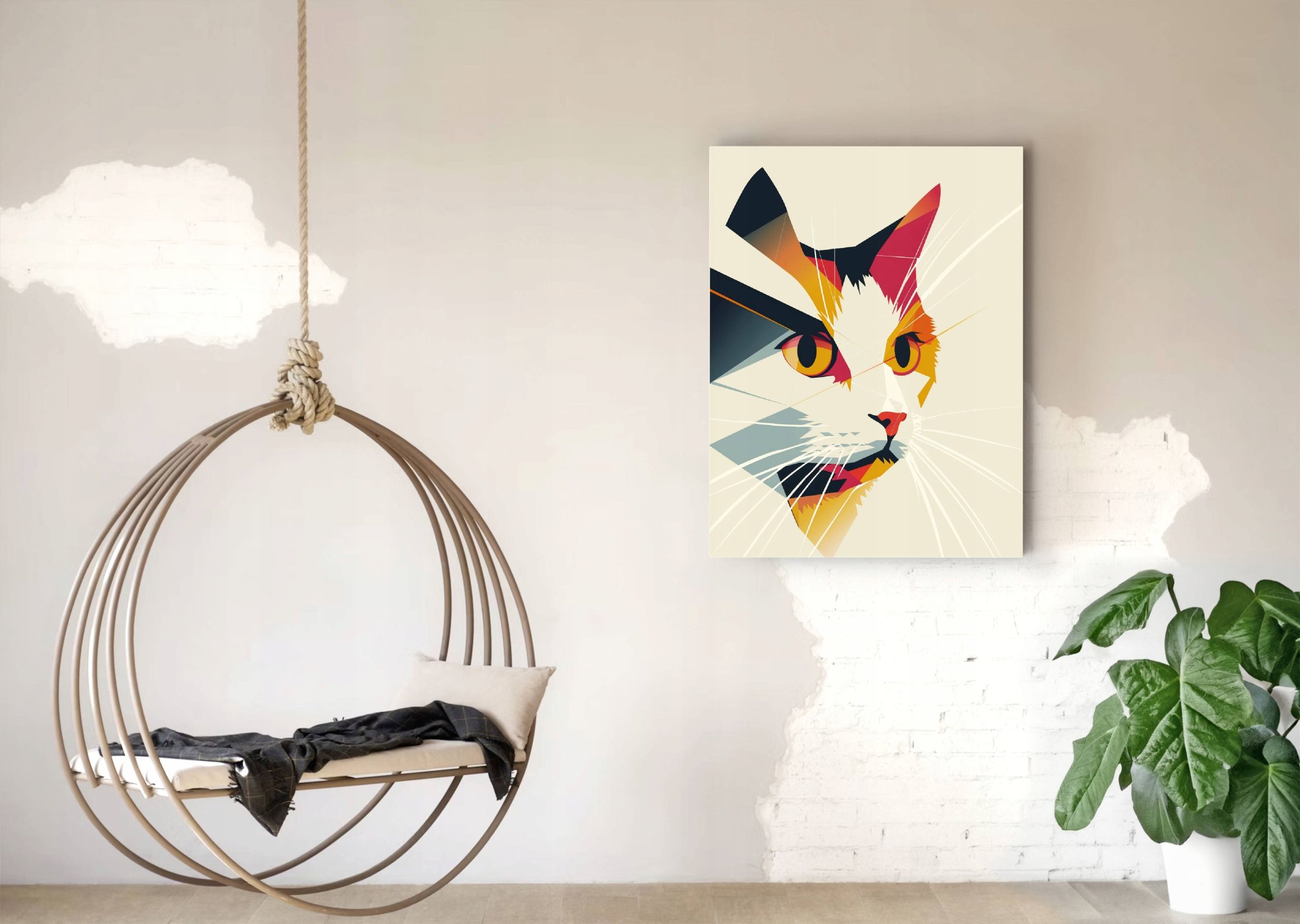 Geometryczny Kot w Abstrakcji – Obraz na Płótnie 60x80 cm