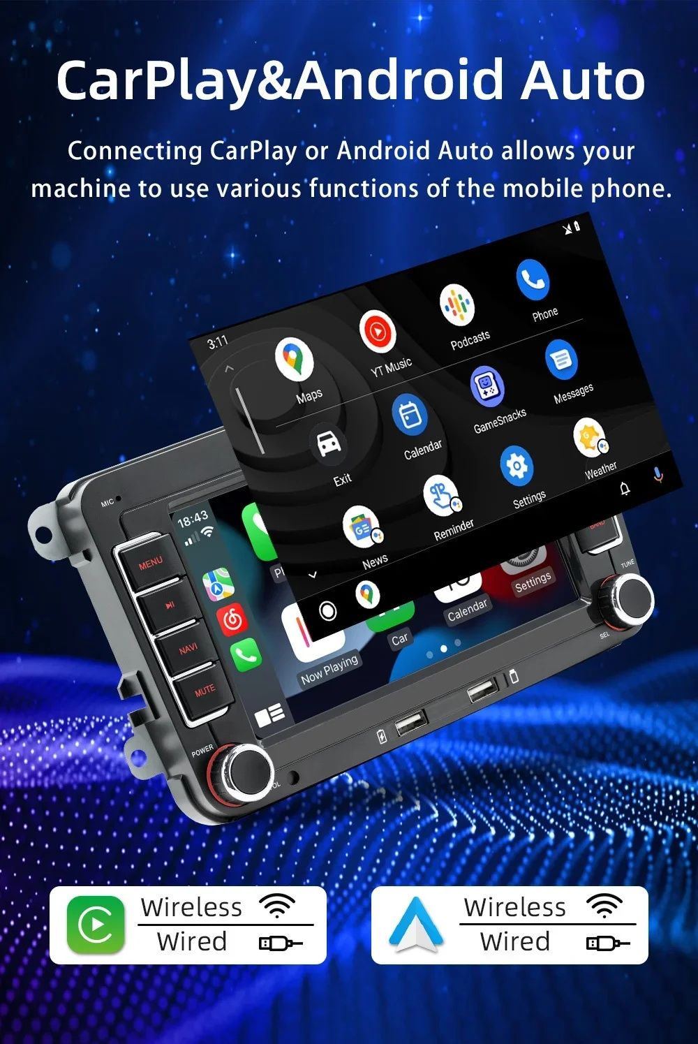 Radio Nawigacja 2gb/64gb ,wifi, Android 13, vw, skoda, seat