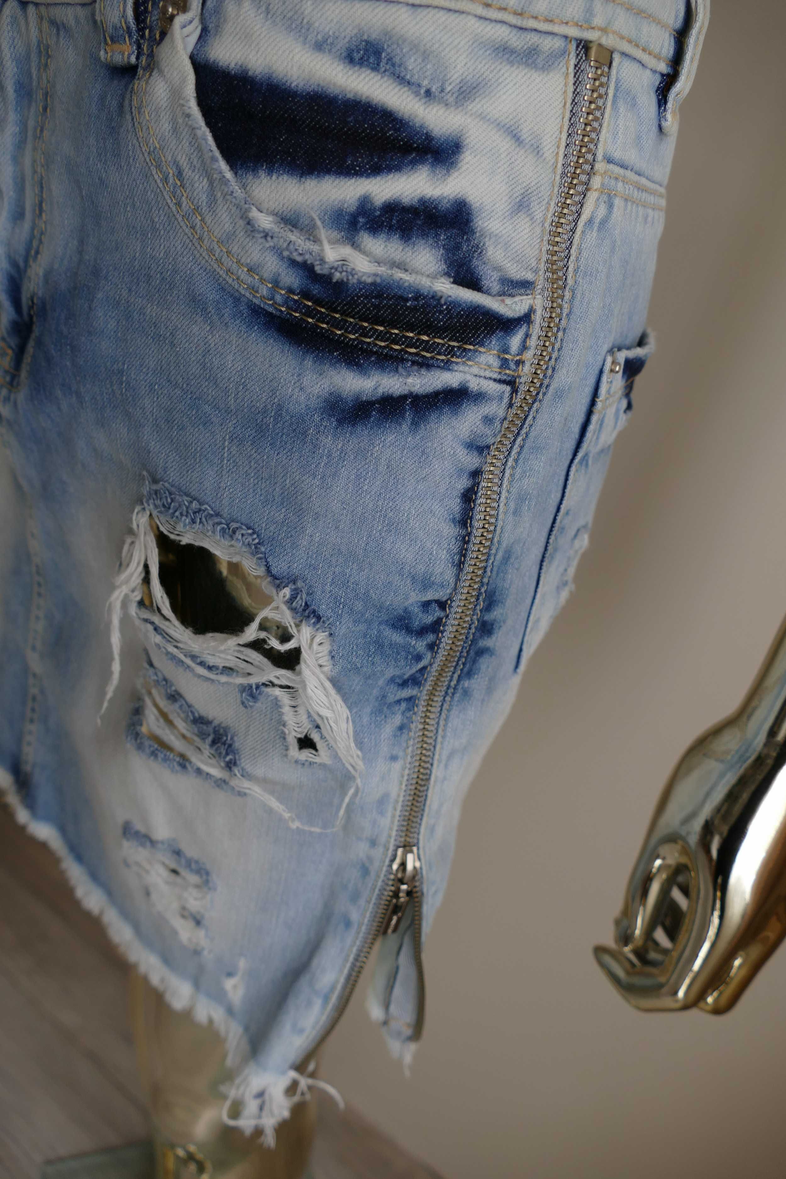 Speedway jeans genialna spódniczka z zamkami ZIP dziury S-M