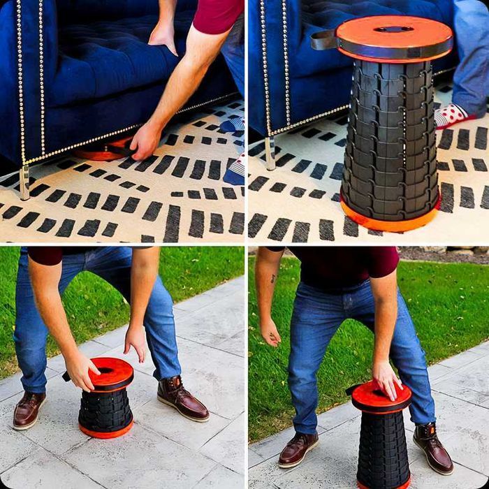 Taboret stolik okrągły rozkładany Sahido FOLD-UP STOOL RED