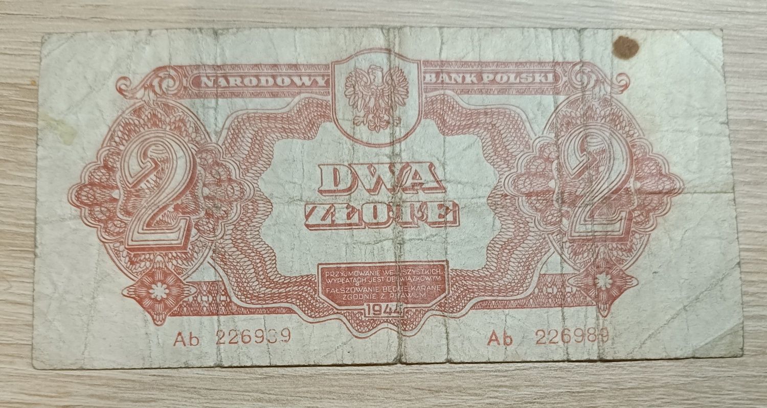 Banknot 2 złote 1944r.