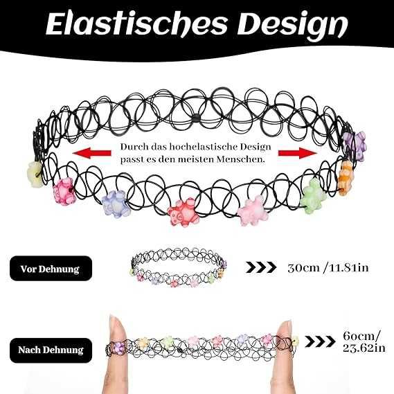 Zestaw 24 naszyjników elastycznych chokerów czarne kolorowe