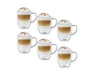 MEGA ZESTAW 6szt Szklanki Termiczne 350ml z Uchem do Kawy Latte OKAZJA