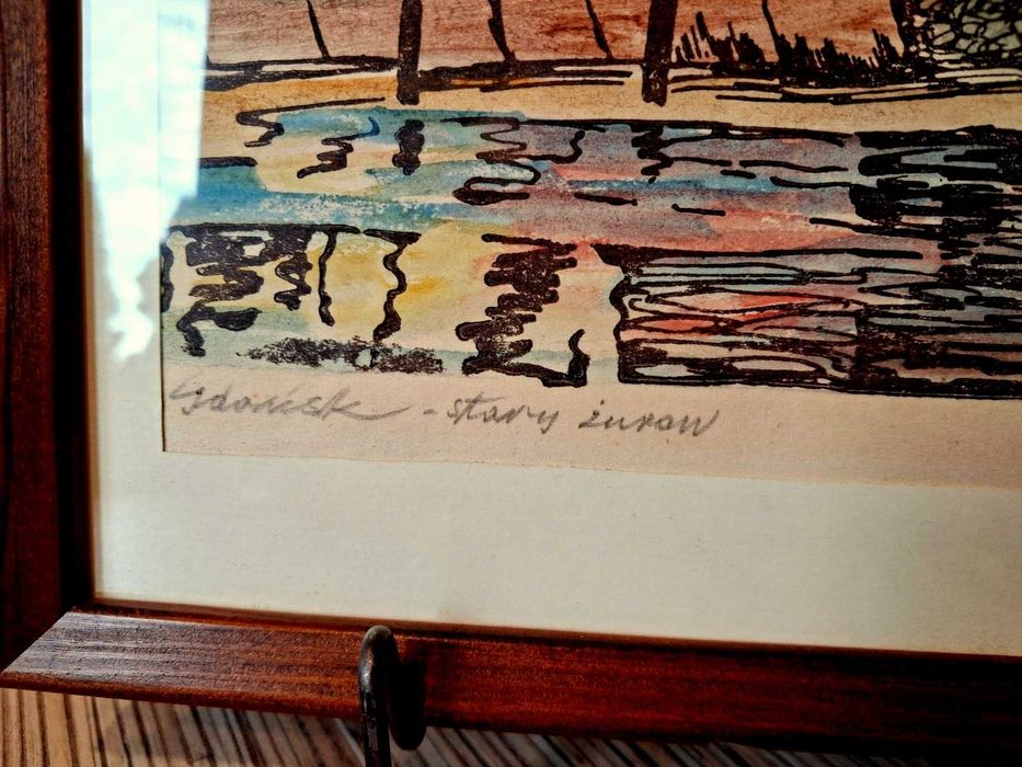 UNIKAT ! Oryginalna grafika H. CZAMAN "GDAŃSK Stary ŻURAW" Sygnowana