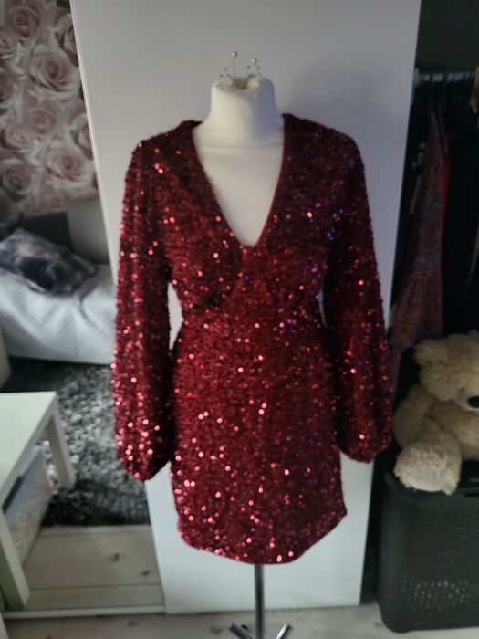 Burgundowa sukienka cekinowa xl-xxl, święta Sylwester,  impreza