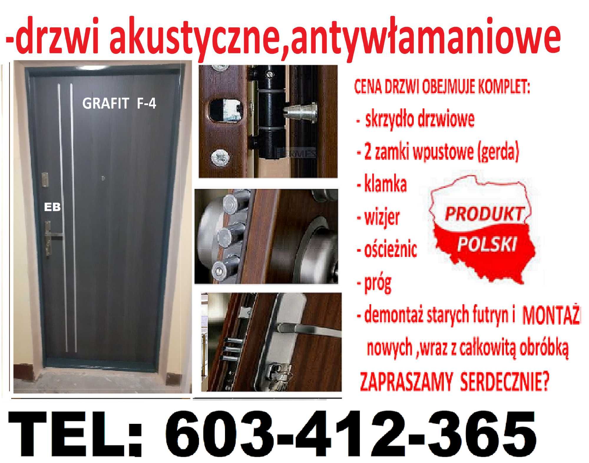 Drzwi WEJŚCIOWE zewnętrzne z MONTAŻEM antywłamaniowe,wewnątrzklatkowe