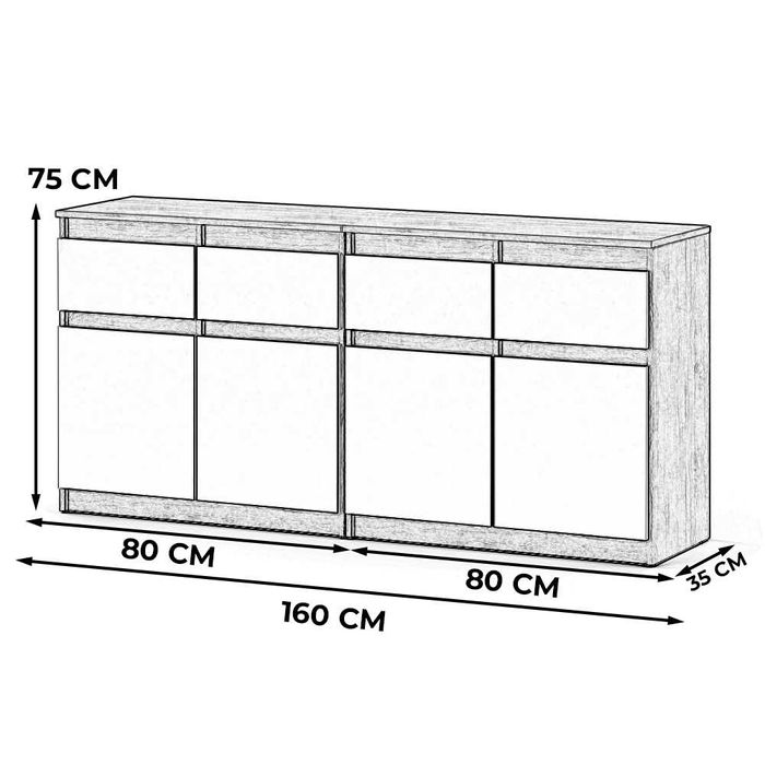 Komoda Nowoczesna Olia Mini 160cm 4 Szuflady Szafka Do Salonu Sypialni