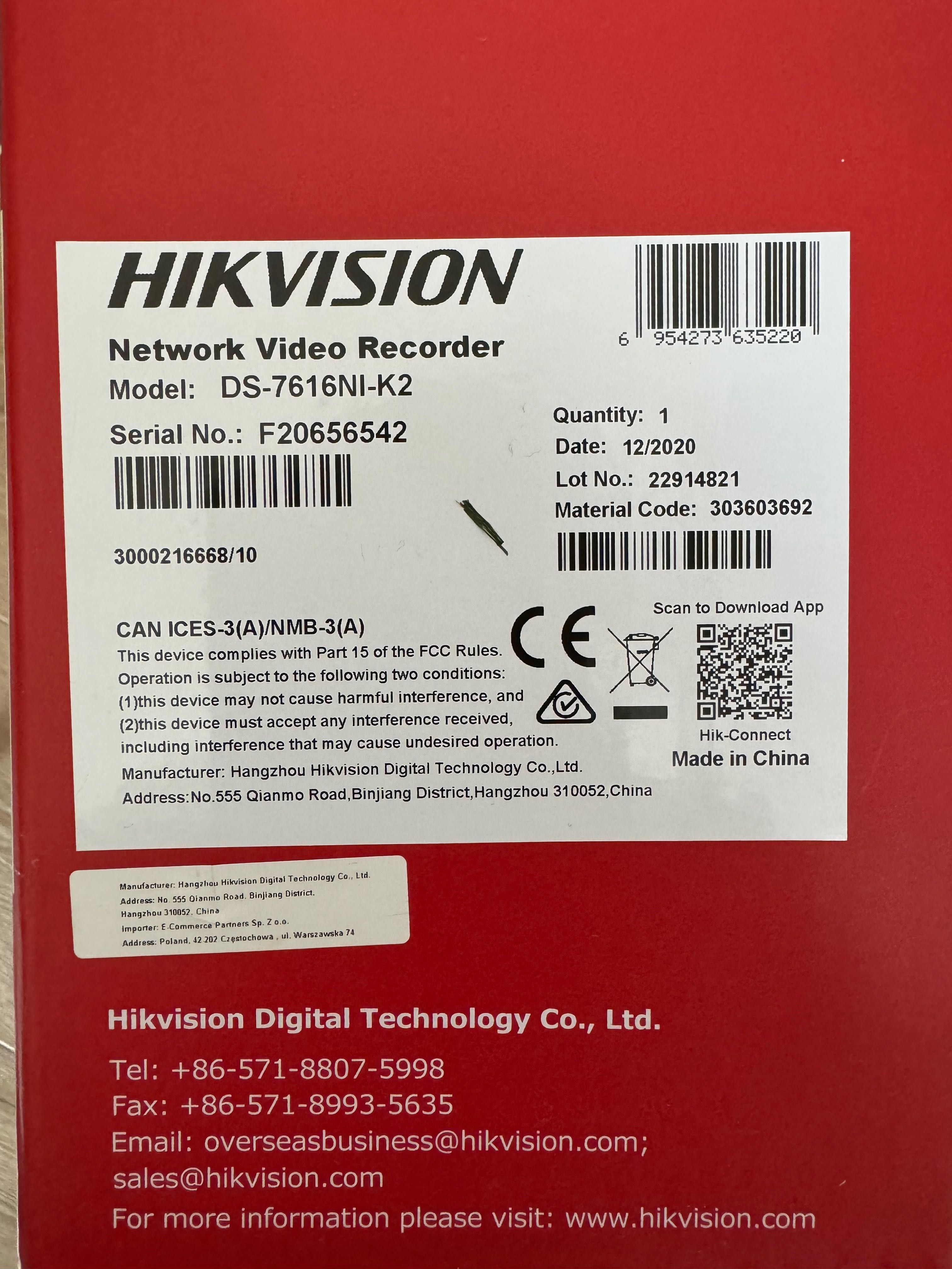 Rejestrator Hikvision DS- 7616NI-K2 - nowy.