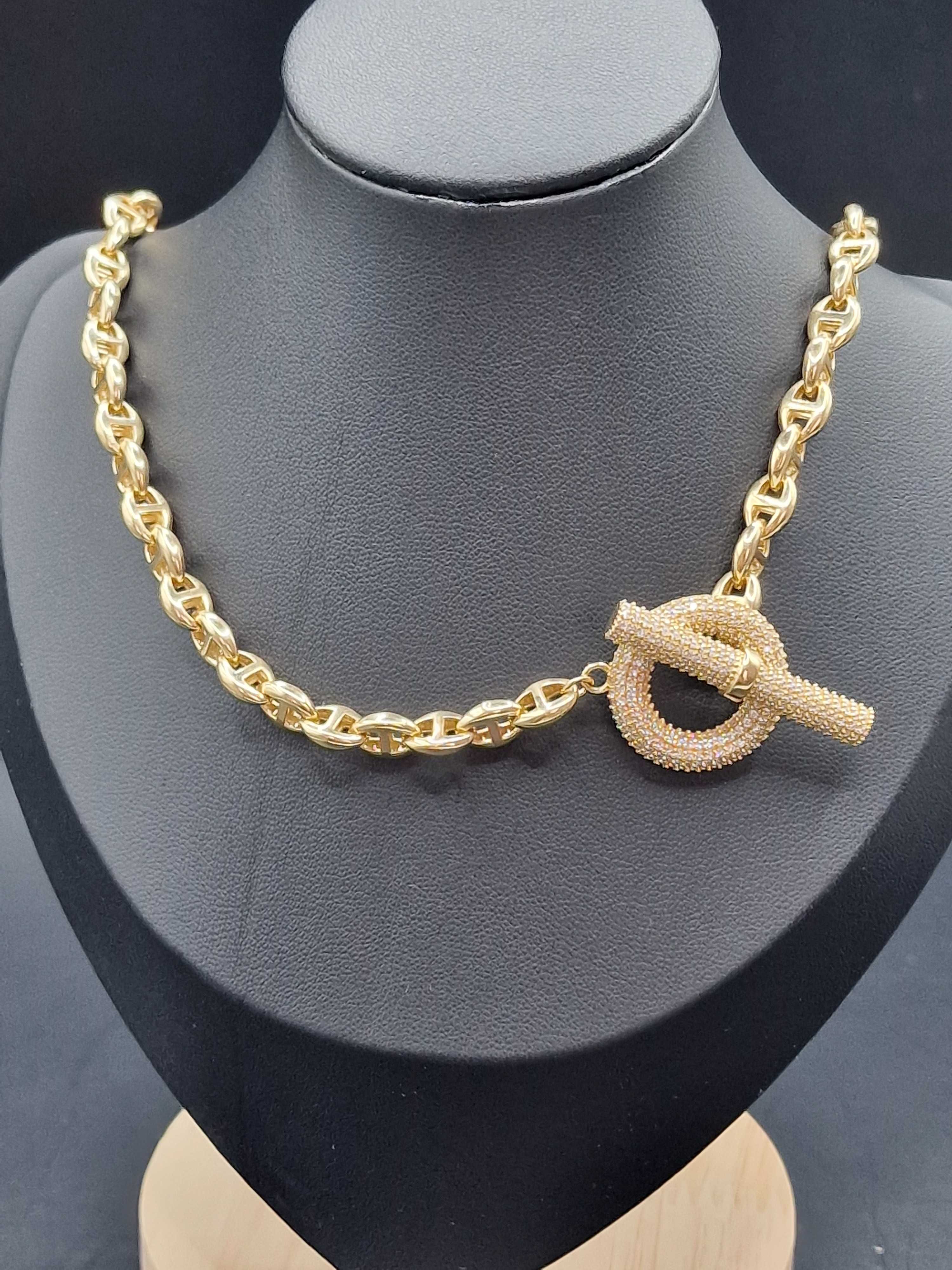 Nowy złoty łańcuszek, próba 585, gruby łańcuch, 6mm, cyrkonie