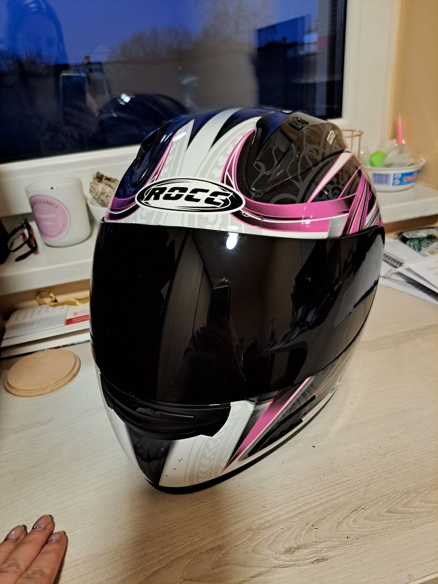 Kask motocyklowy Rocc, damski czarno różowy