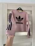 Pudrowy róż bluza Adidas 3 paski Logo welurowe bawełna S czarny