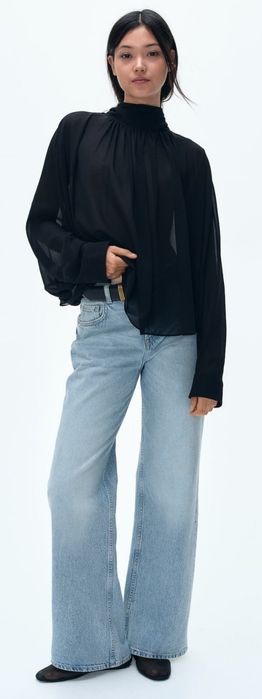 H&M*jeansy z wysokim stanem dzwony rozszerzana nogawka*jasnoniebieski