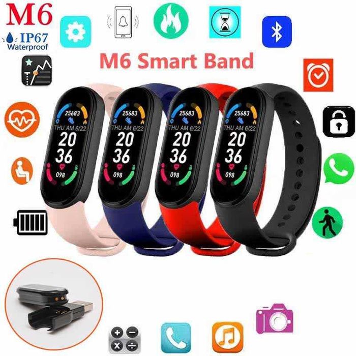 Фитнес-Часы Трекер M6 Браслет Часы Smart Band Пульс Давление Спорт