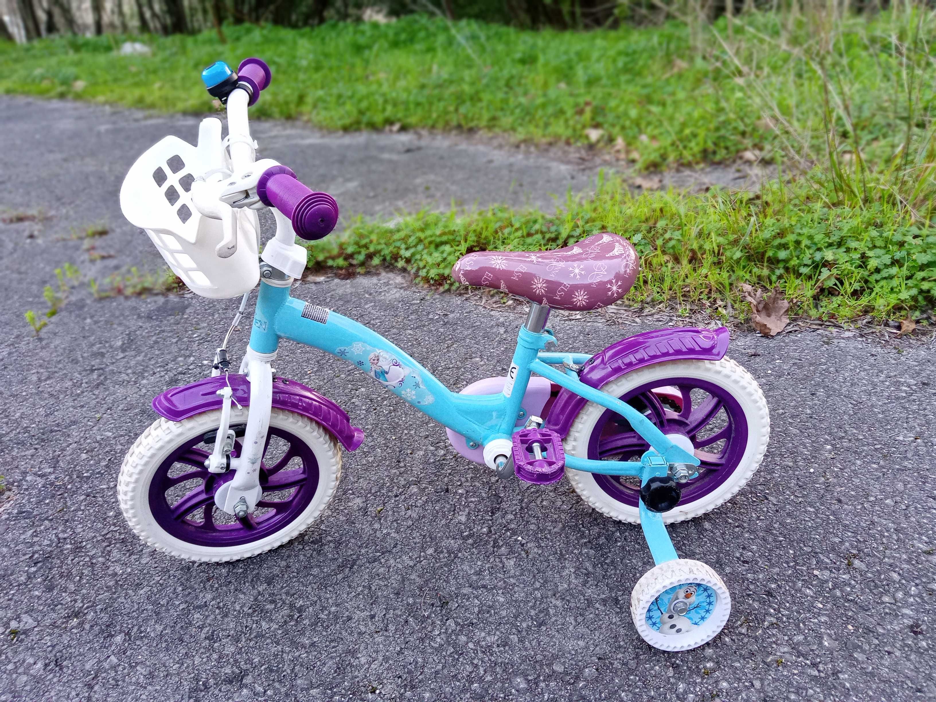 Bicicleta Frozen, roda 14, com rodas apoio