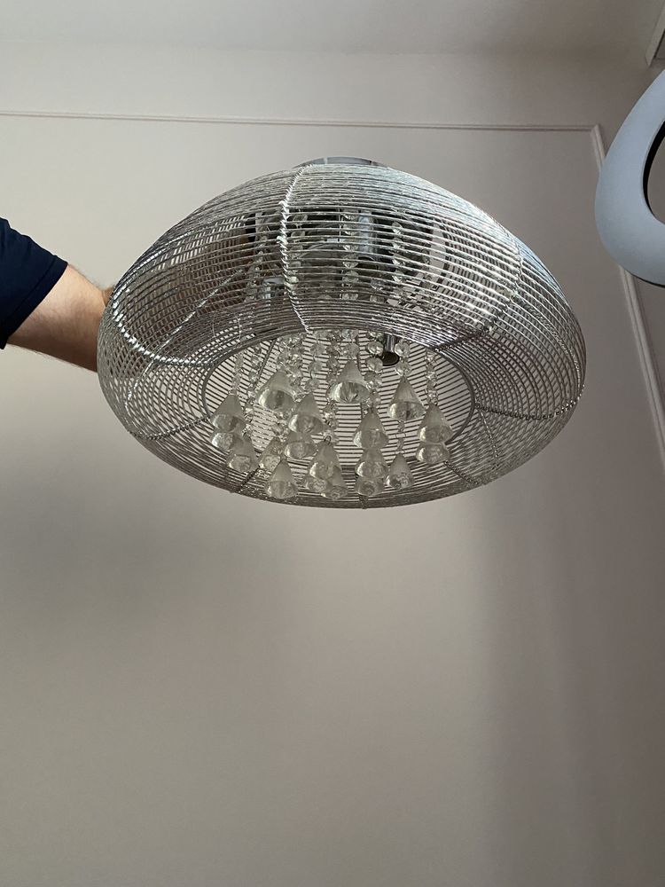 Lampa plafon srebrna Italux kryształki glamour