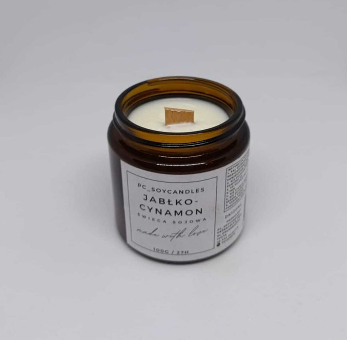 Świeca Sojowa Zapachowa Jabłko-cynamon 120ml 27h Drewniany Knot