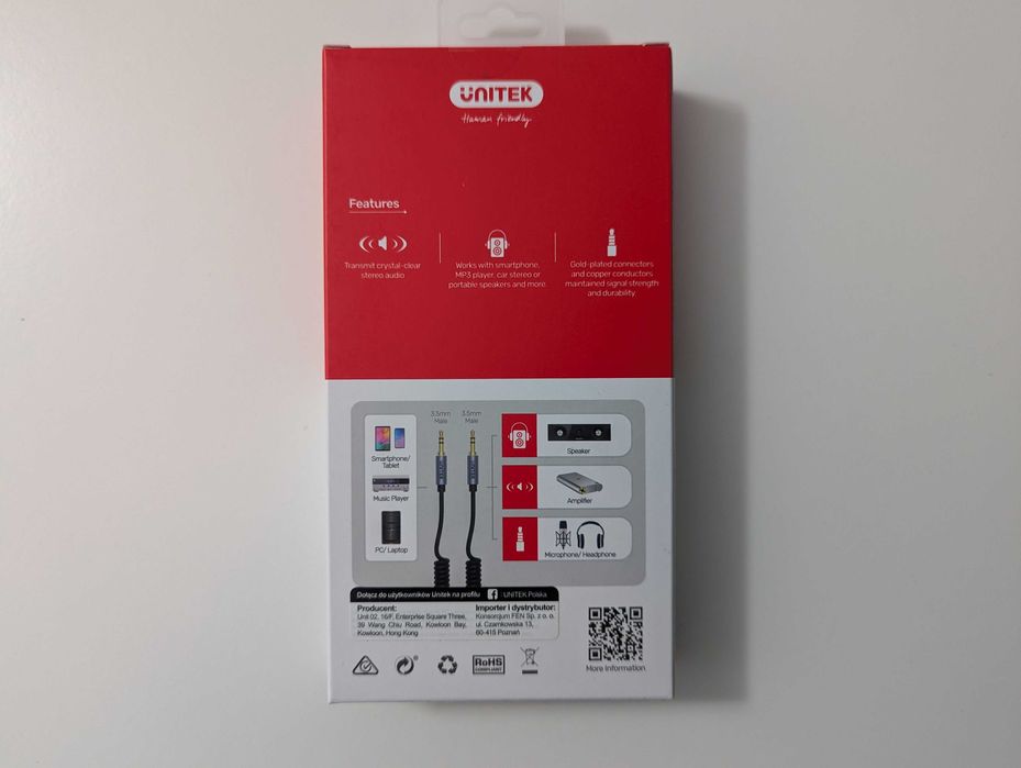 Kabel Jack 3.5mm - Jack 3.5mm 1,5m Spiralny Unitek Nowy