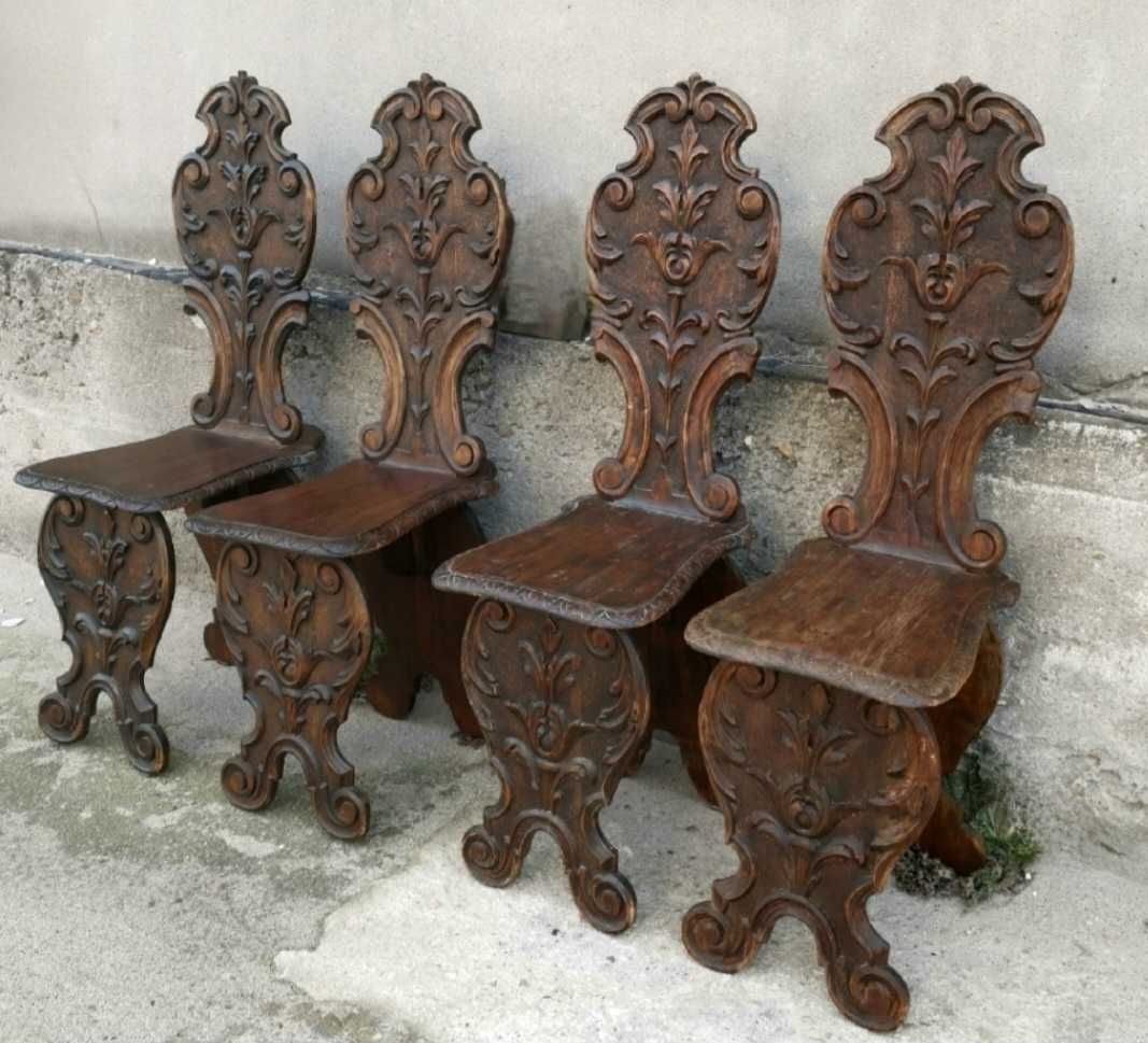 *Rzeźbione krzesła, zydle 4 sztuki, XIX/XXw* transport