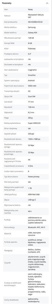 Samsung Galaxy A54 5G 128GB grawarcja do maja 2025r