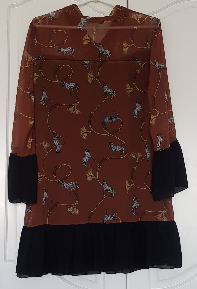 Zebra zebry chwosty długa tunika bluzka brązowa XXXL 46 18 Plus Size