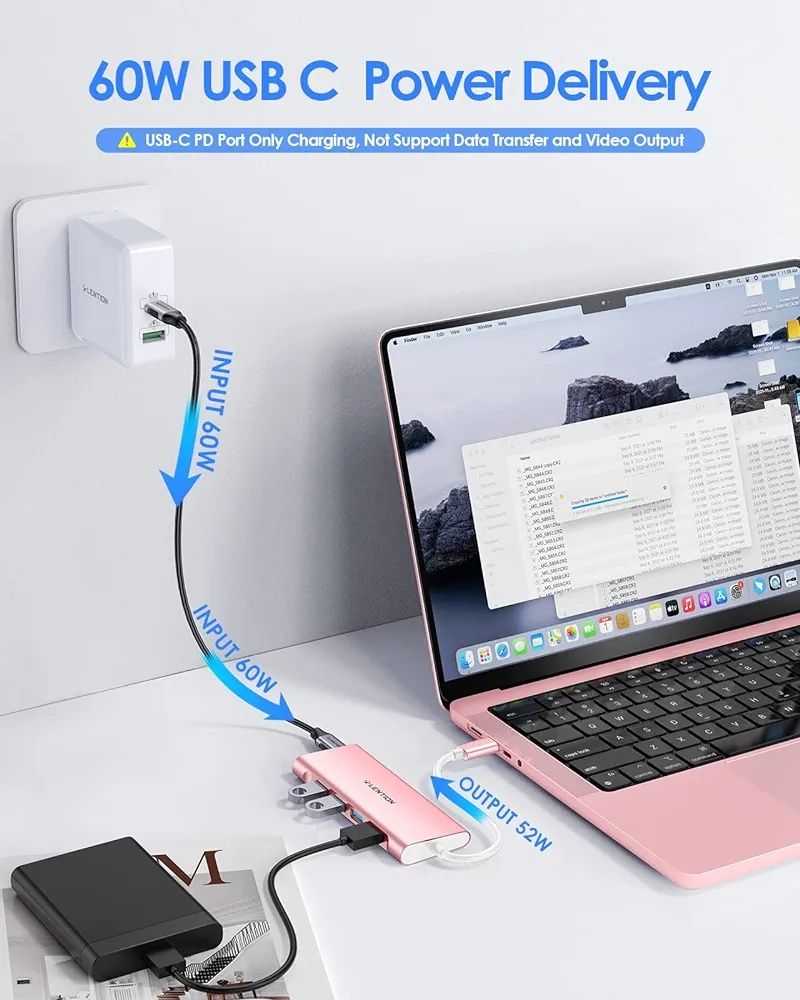 LENTION Hub USB C z 4 portami USB 3.0 i adapterem ładowania typu C