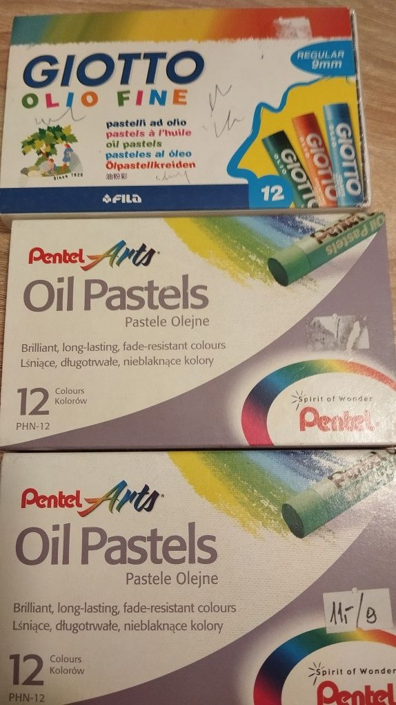 Kredki pastelowe Pentel i Giotto 3 opakowania po 12 kolorów