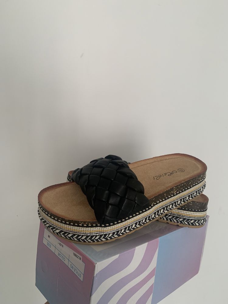 Eleganckie wyzsze letnie buty czarne brazowe klapki  rozmiar 38