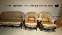 1 sofá + 2 poltronas + 1 mesa jantar (c/5 cadeiras) + móvel
