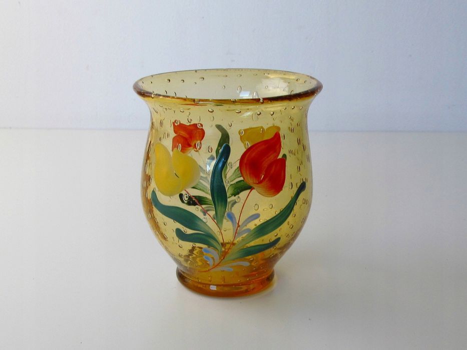malowany wazoni wazon szkło miodowe kwiaty