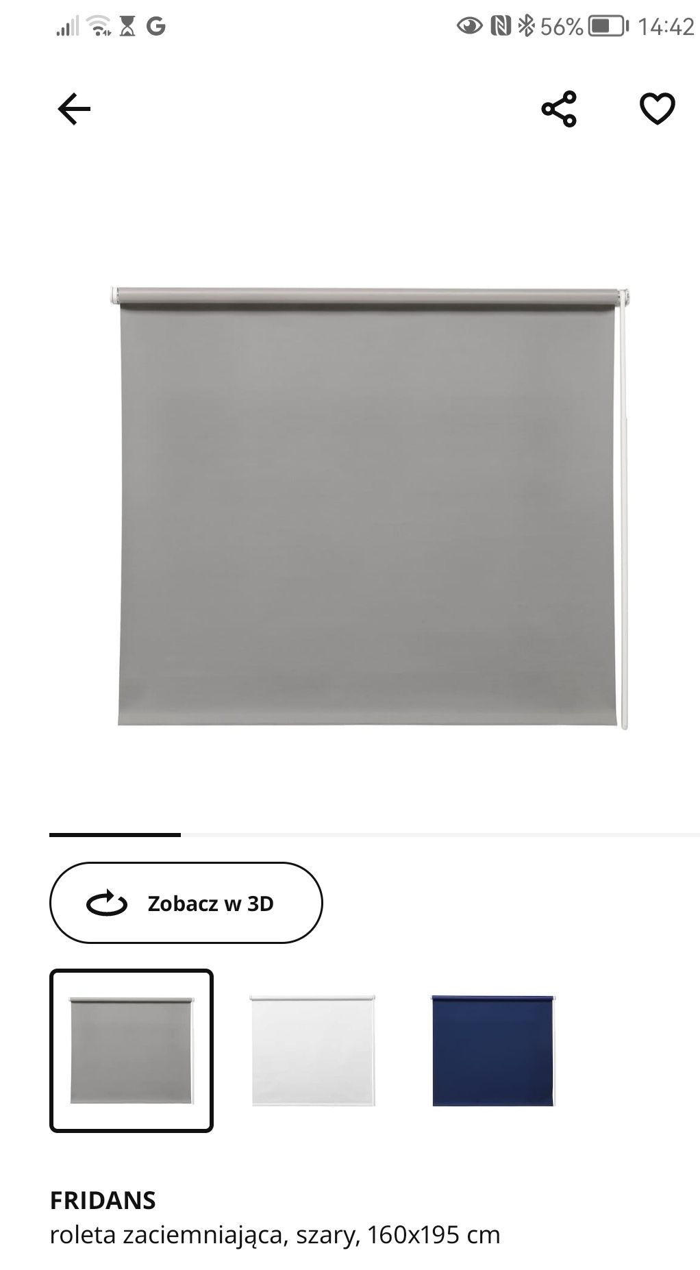 Roleta zaciemniająca Ikea 160/195 kolor szary