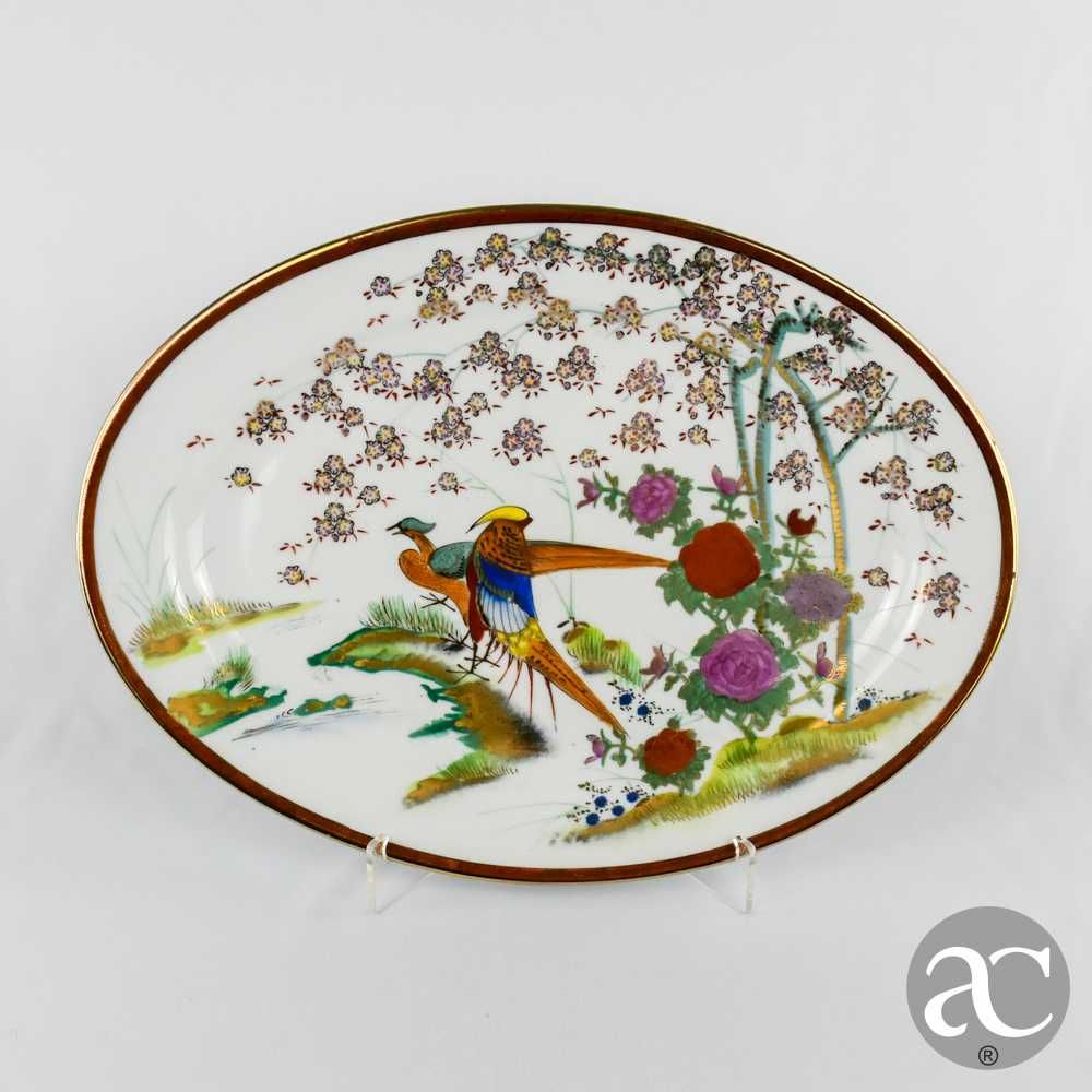 Travessa porcelana da China, decoração faisões e flores, Circa 1970