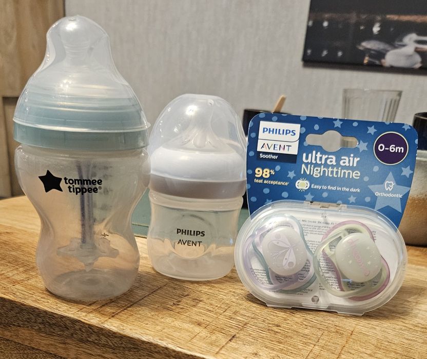 Butelki tommee tippee,  Philips Avent + smoczki